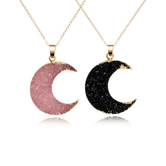 LiveChicStyle Jewelry - Druzy Crescent Moon Boho Necklace
